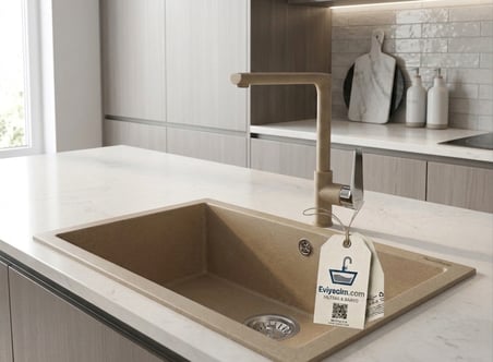 Realstone Gordion 77 Granit Eviye ve Vesta Batarya Seti - 765x475 mm - Cappuccino