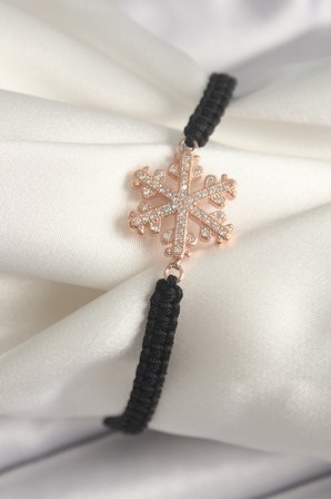 Pirinç Rose Renk Zirkon Taşlı Kar Tanesi Figür Makrome Asansörlü Model Kadın Bileklik TJ-BB6790
