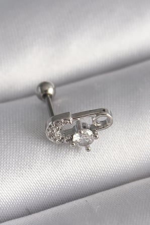 316L Çelik Gümüş Renk Zirkon Taşlı Toplu İğne Tragus Piercing TJ-PR1275