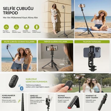 Lunaev 130 cm Teleskopik Selfie Çubuğu – Tripod ve Kumanda