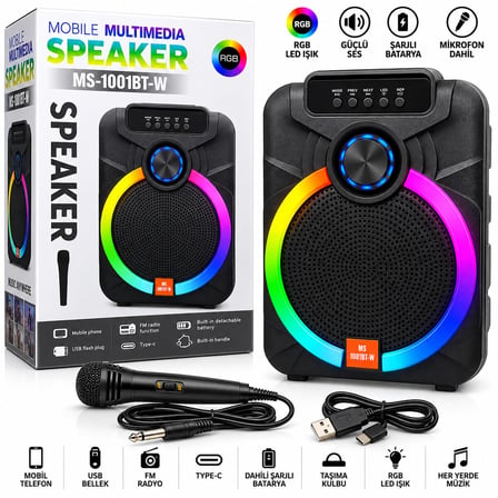 Lunaev RGB Işıklı Karaoke Hoparlörü 10 İnç – Mikrofonlu MS-1001BT-2