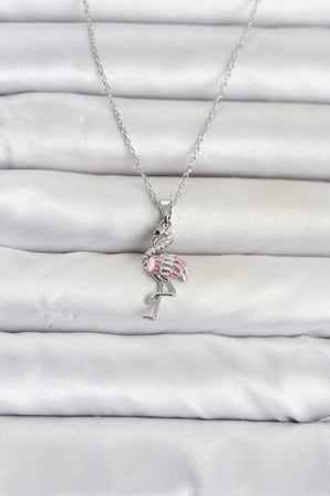 316L Çelik Zincir Gümüş Renk Flamingo Model Kadın Kolye TJ-BKO11107