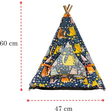 Kedi Çadırı, Kedi Evi Kolay Kurulum, Yıkanabilir Kedi Çadırı, Kedi Yatağı (Kedili Desen, Large)