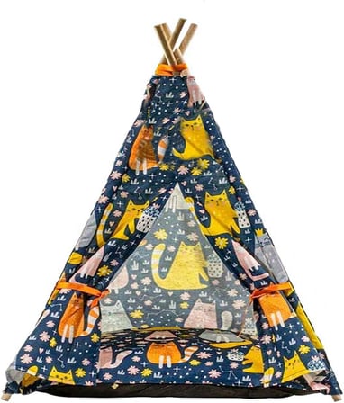 Kedi Çadırı, Kedi Evi Kolay Kurulum, Yıkanabilir Kedi Çadırı, Kedi Yatağı (Kedili Desen, Large)