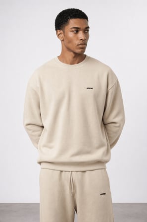 Erkek Respire Basic Oversize Sweatshirt Bej