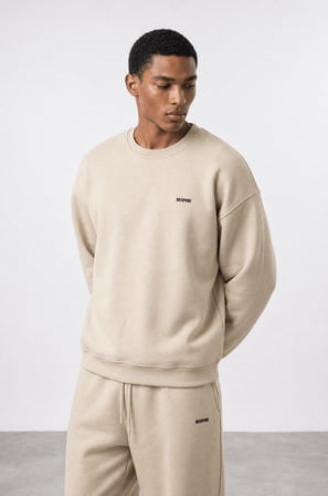 Erkek Respire Basic Oversize Sweatshirt Bej