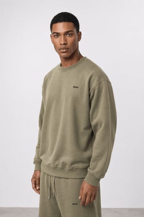 Erkek Respire Basic Oversize Sweatshirt Haki