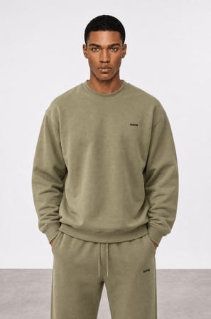Erkek Respire Basic Oversize Sweatshirt Haki