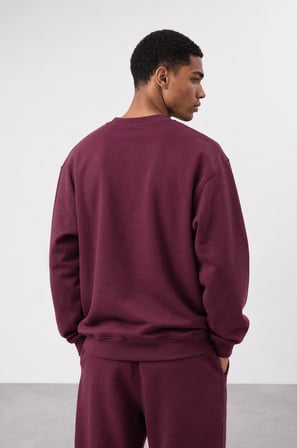 Erkek Respire Basic Oversize Sweatshirt Vişne