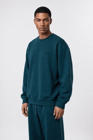 Erkek Respire Basic Oversize Sweatshirt Zümrüt