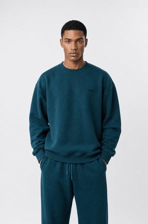 Erkek Respire Basic Oversize Sweatshirt Zümrüt