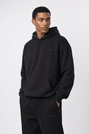 Erkek Respire Basic Oversize Hoodie Siyah