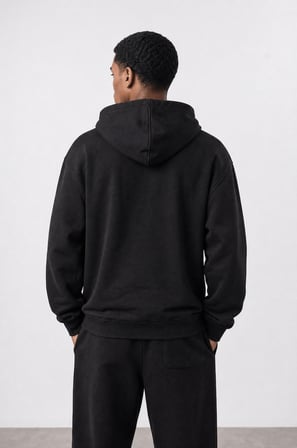 Erkek Respire Basic Oversize Hoodie Siyah
