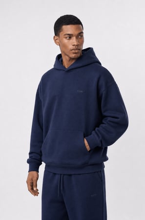 Erkek Respire Basic Oversize Hoodie Lacivert