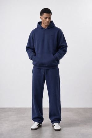 Erkek Respire Basic Oversize Hoodie Lacivert