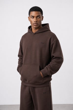 Erkek Respire Basic Oversize Hoodie Kahve