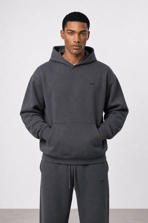 Erkek Respire Basic Oversize Hoodie Füme