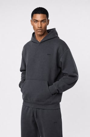 Erkek Respire Basic Oversize Hoodie Füme