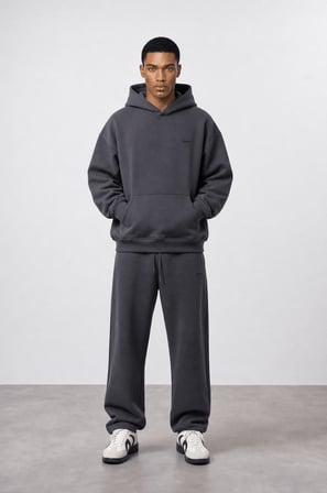Erkek Respire Basic Oversize Hoodie Füme