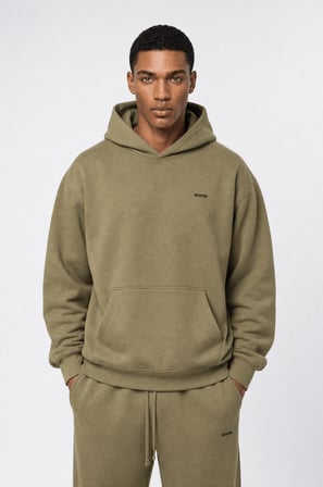 Erkek Respire Basic Oversize Hoodie Haki