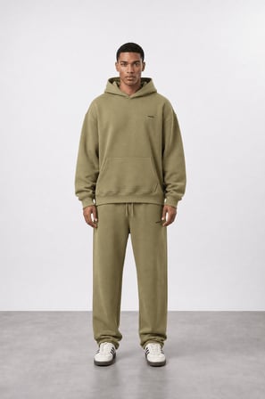 Erkek Respire Basic Oversize Hoodie Haki