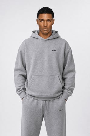 Erkek Respire Basic Oversize Hoodie Gri Melanj