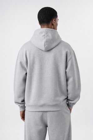 Erkek Respire Basic Oversize Hoodie Gri Melanj