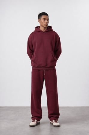 Erkek Respire Basic Oversize Hoodie Bordo