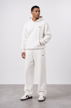 Erkek Respire Basic Oversize Hoodie Ekru