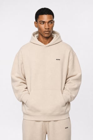 Erkek Respire Basic Oversize Hoodie Bej