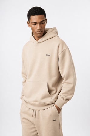 Erkek Respire Basic Oversize Hoodie Bej