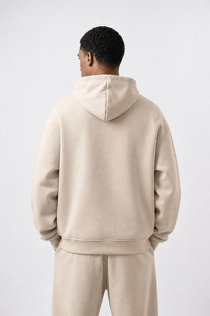 Erkek Respire Basic Oversize Hoodie Bej