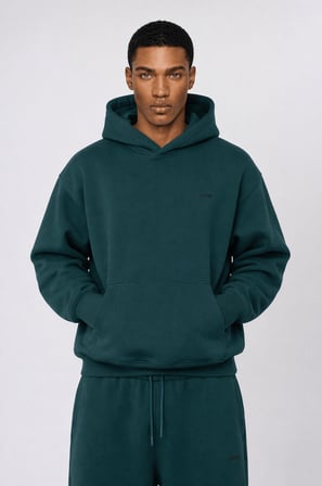 Erkek Respire Basic Oversize Hoodie Zümrüt