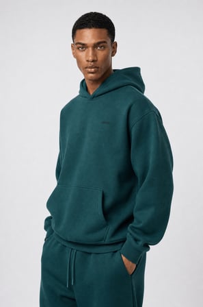 Erkek Respire Basic Oversize Hoodie Zümrüt