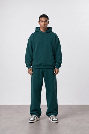 Erkek Respire Basic Oversize Hoodie Zümrüt