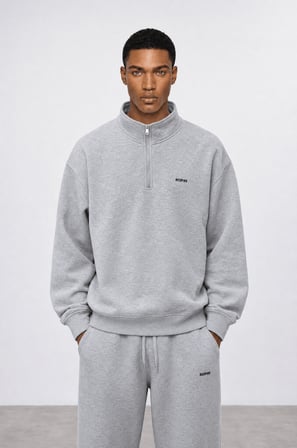 Erkek Respire Basic Half Zip Oversize Sweatshirt Gri Melanj
