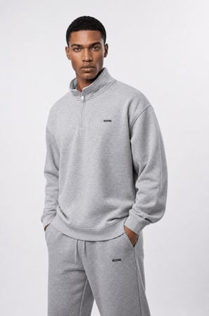 Erkek Respire Basic Half Zip Oversize Sweatshirt Gri Melanj