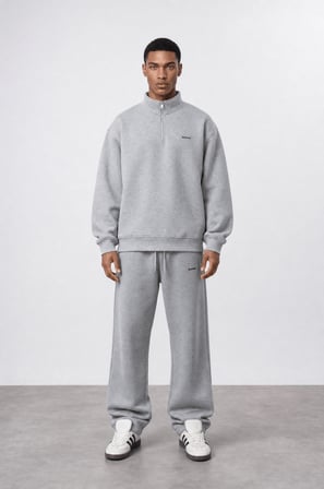 Erkek Respire Basic Half Zip Oversize Sweatshirt Gri Melanj