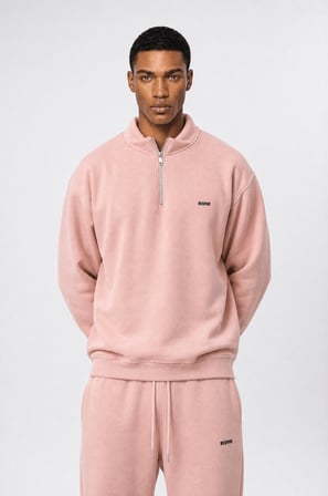 Erkek Respire Basic Half Zip Oversize Sweatshirt Pembe