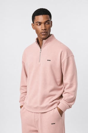 Erkek Respire Basic Half Zip Oversize Sweatshirt Pembe