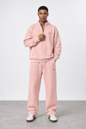 Erkek Respire Basic Half Zip Oversize Sweatshirt Pembe