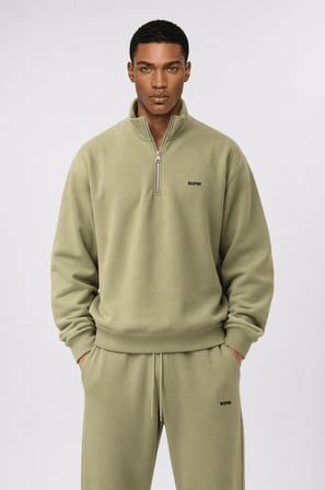 Erkek Respire Basic Half Zip Oversize Sweatshirt Küf