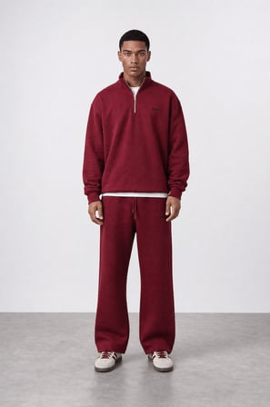 Erkek Respire Basic Half Zip Oversize Sweatshirt Bordo