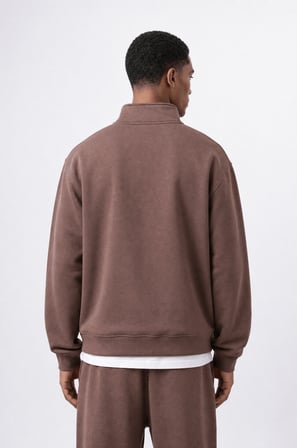 Erkek Respire Basic Half Zip Oversize Sweatshirt Kakao