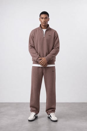 Erkek Respire Basic Half Zip Oversize Sweatshirt Kakao