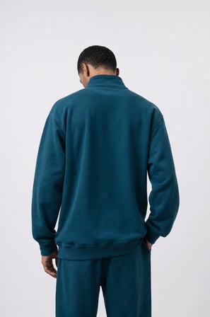 Erkek Respire Basic Half Zip Oversize Sweatshirt Zümrüt