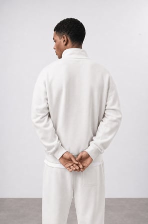 Erkek Respire Basic Half Zip Oversize Sweatshirt Ekru