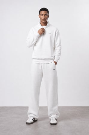 Erkek Respire Basic Half Zip Oversize Sweatshirt Ekru