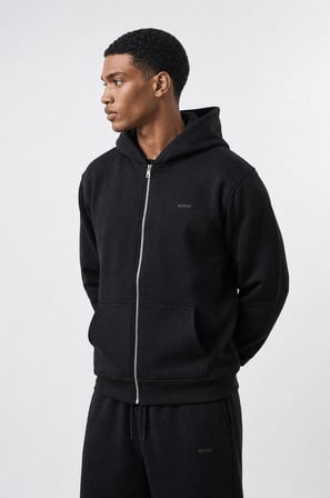 Erkek Respire Basic Oversize Zip Siyah