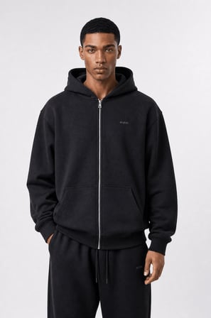 Erkek Respire Basic Oversize Zip Siyah